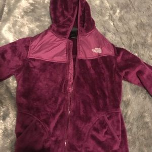 Purple fuzzy north face hoodie